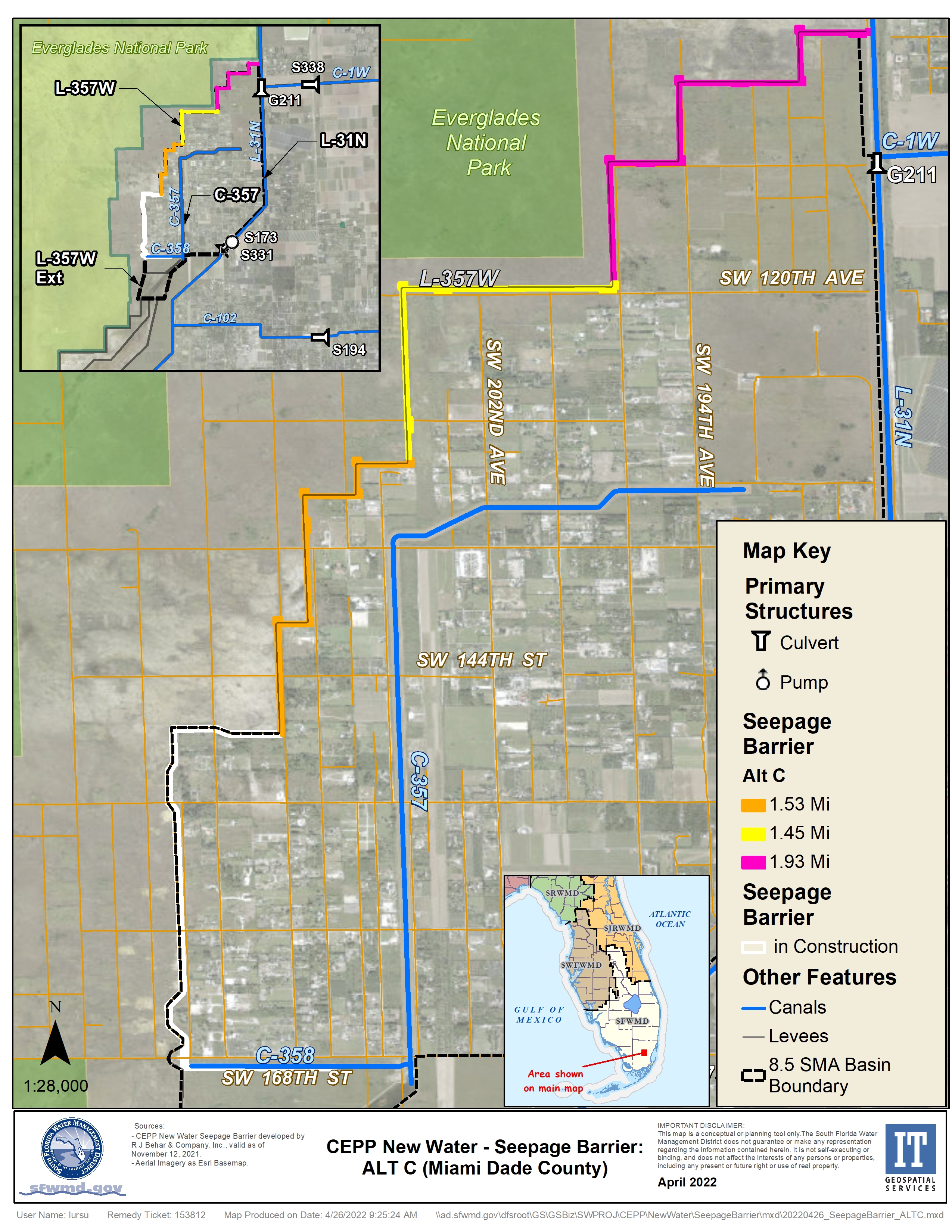 Location of Proposed Seepage Barrier Wall Extension in 8.5 Square Mile Area